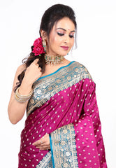Magenta Wedding Banarasi Silk Saree with Blouse Piece - Adi Akshoy & co.