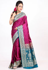 Magenta Wedding Banarasi Silk Saree with Blouse Piece - Adi Akshoy & co.