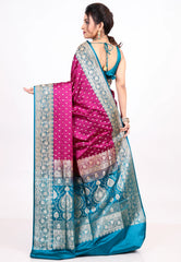 Magenta Wedding Banarasi Silk Saree with Blouse Piece - Adi Akshoy & co.