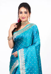 Feroza Blue Mashru Silk Saree with Blouse Piece - Adi Akshoy & co.