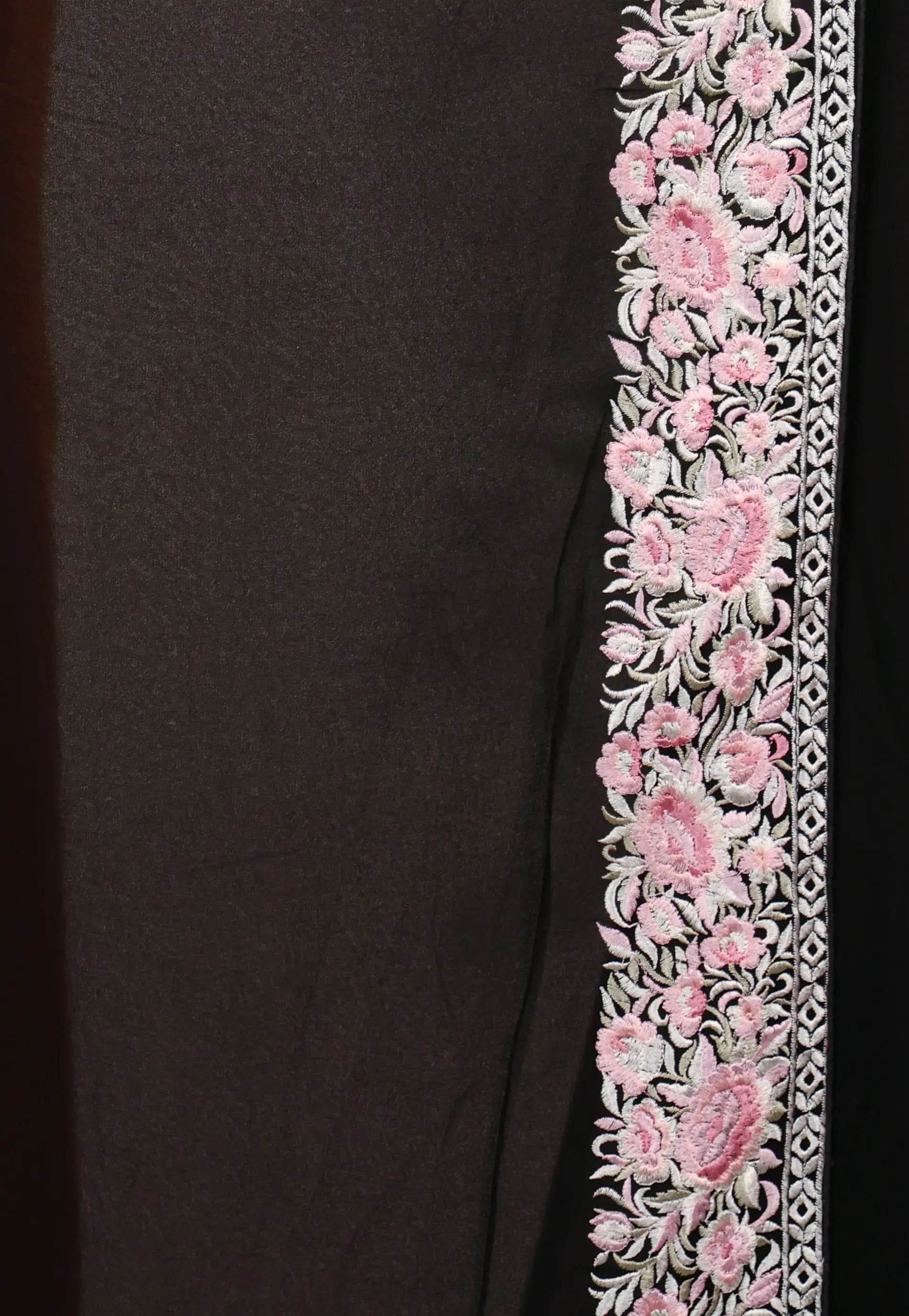 Black Gergette with Resham Embroidery work Saree with Blouse Piece - Adi Akshoy & Co.