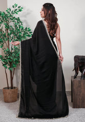 Black Embroidery Saree with Blouse Piece - Adi Akshoy & Co.