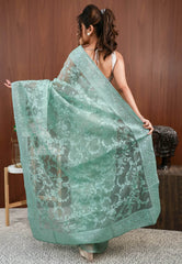 Sea Green Organza with Resham Embroidery work Saree with Blouse Piece - Adi Akshoy & Co.