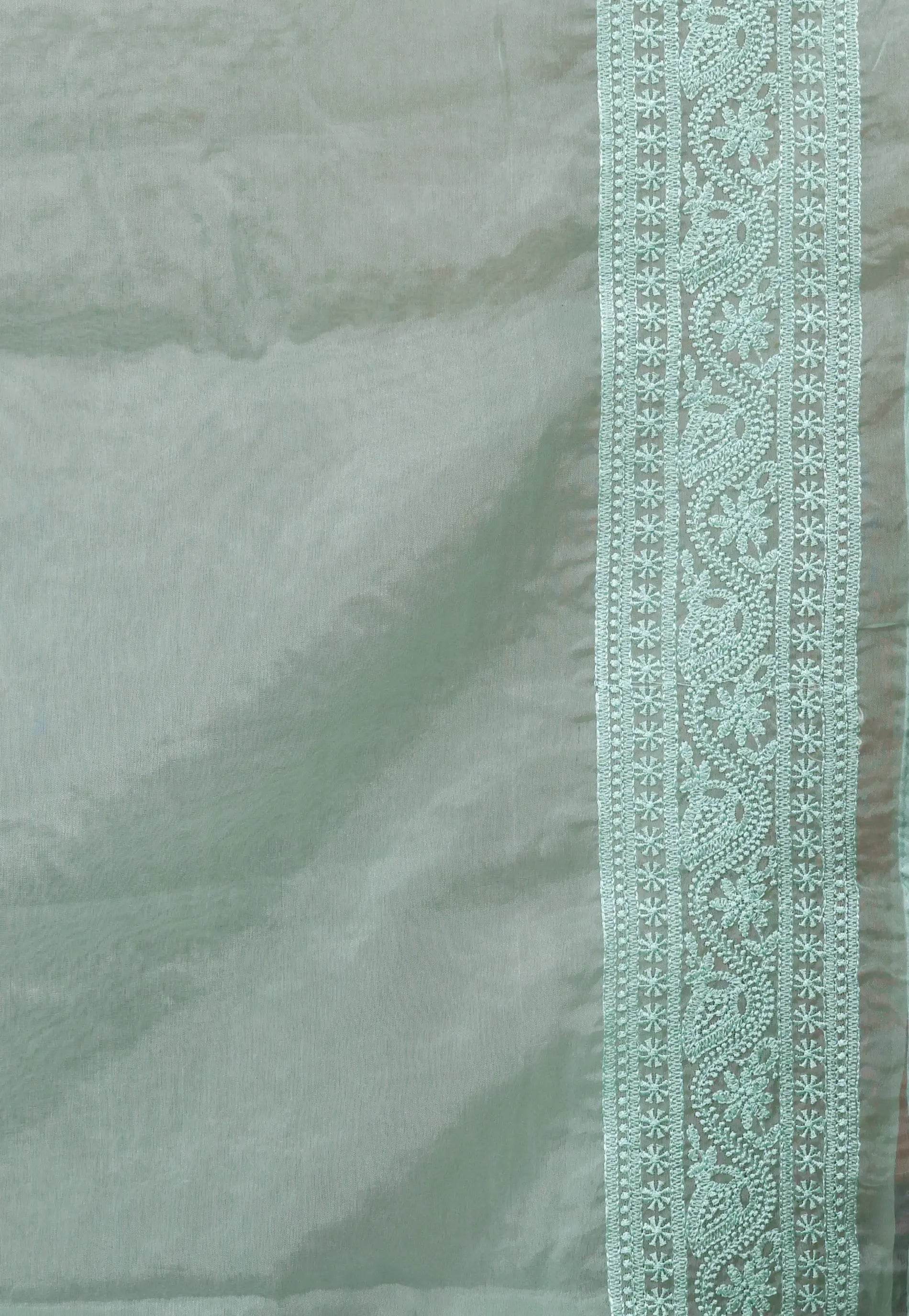 Sea Green Organza with Resham Embroidery work Saree with Blouse Piece - Adi Akshoy & Co.