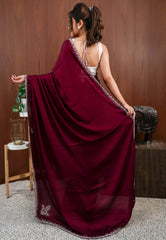 Magenta with Sequin Embroidery work Saree with Blouse Piece - Adi Akshoy & Co.