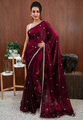 Magenta with sequin Embroidery work Saree with Blouse Piece - Adi Akshoy & Co.