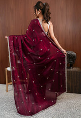 Magenta with sequin Embroidery work Saree with Blouse Piece - Adi Akshoy & Co.