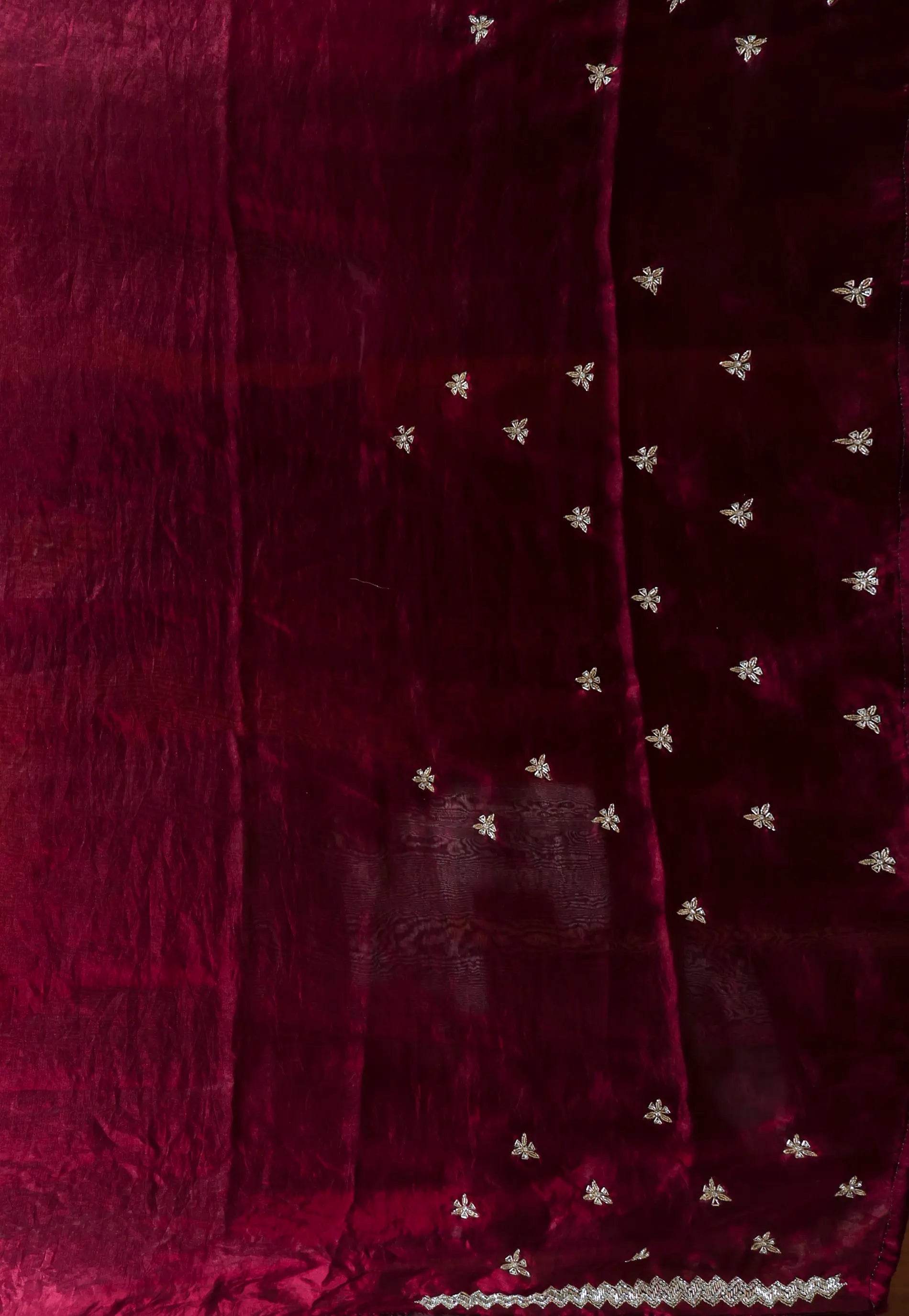 Magenta with sequin Embroidery work Saree with Blouse Piece - Adi Akshoy & Co.