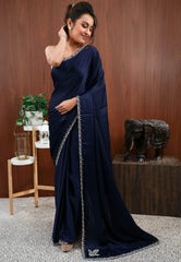 Navy Blue with sequin Embroidery work Saree with Blouse Piece - Adi Akshoy & Co.