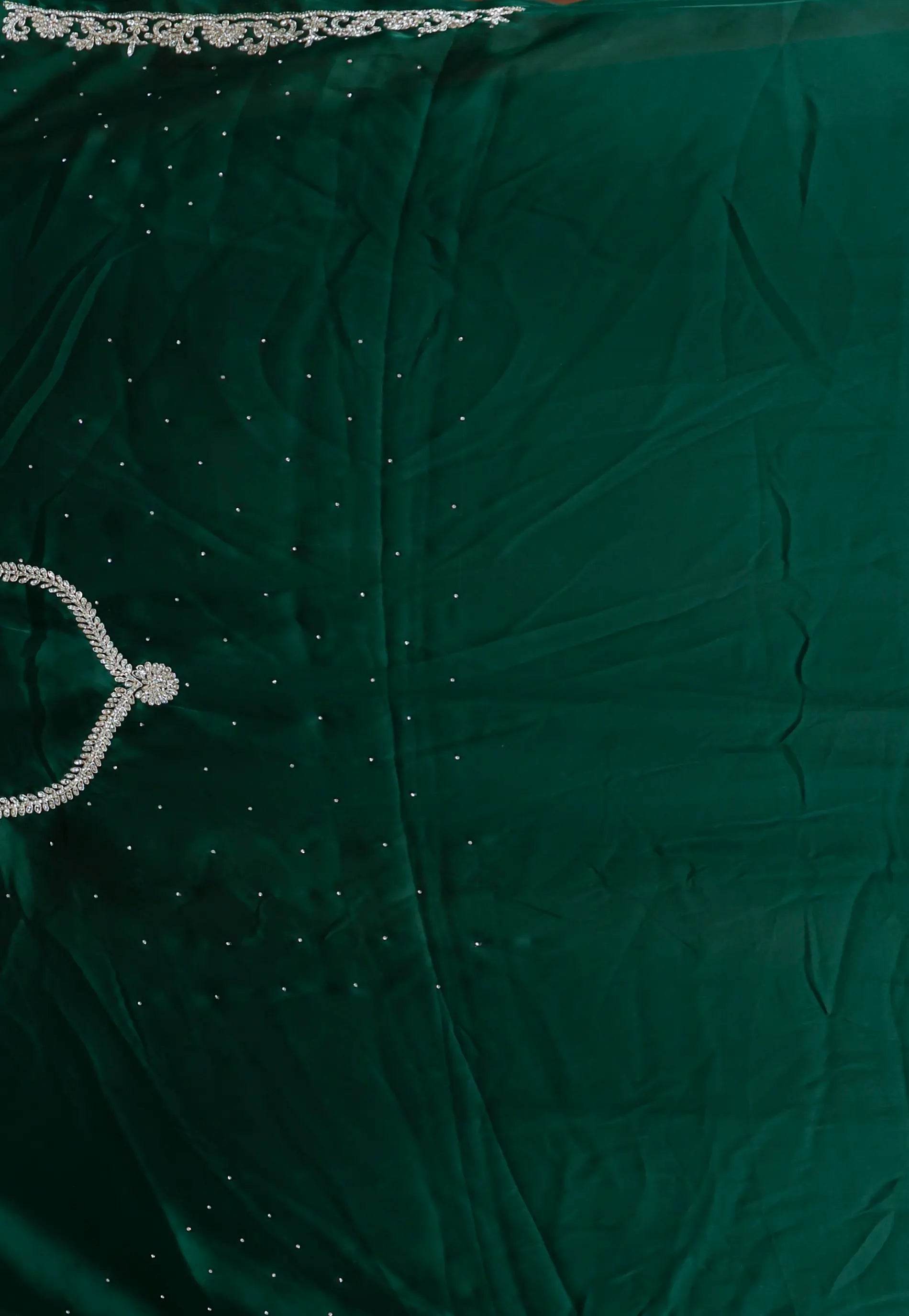 Bottle Green with sequin Embroidery work Saree with Blouse Piece - Adi Akshoy & Co.