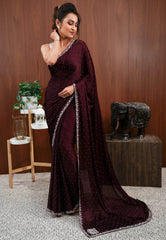 Garnet Embroidery Saree with Blouse Piece - Adi Akshoy & Co.