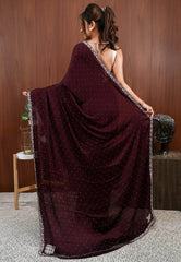 Garnet Embroidery Saree with Blouse Piece - Adi Akshoy & Co.