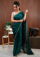 Rama Green Embroidery Saree with Blouse Piece - Adi Akshoy & Co.