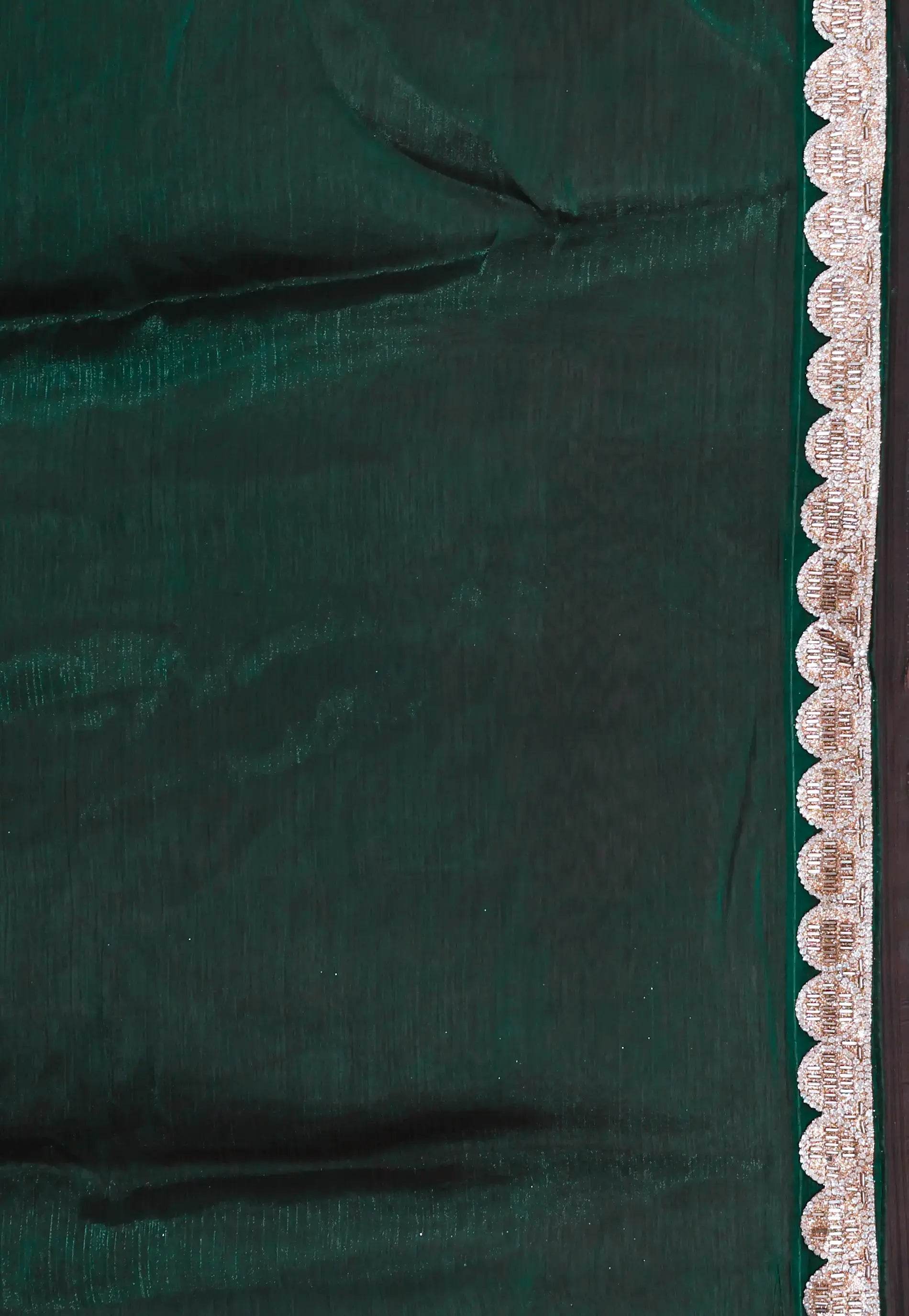 Bottle Green Embroidery Saree with Blouse Piece - Adi Akshoy & Co.