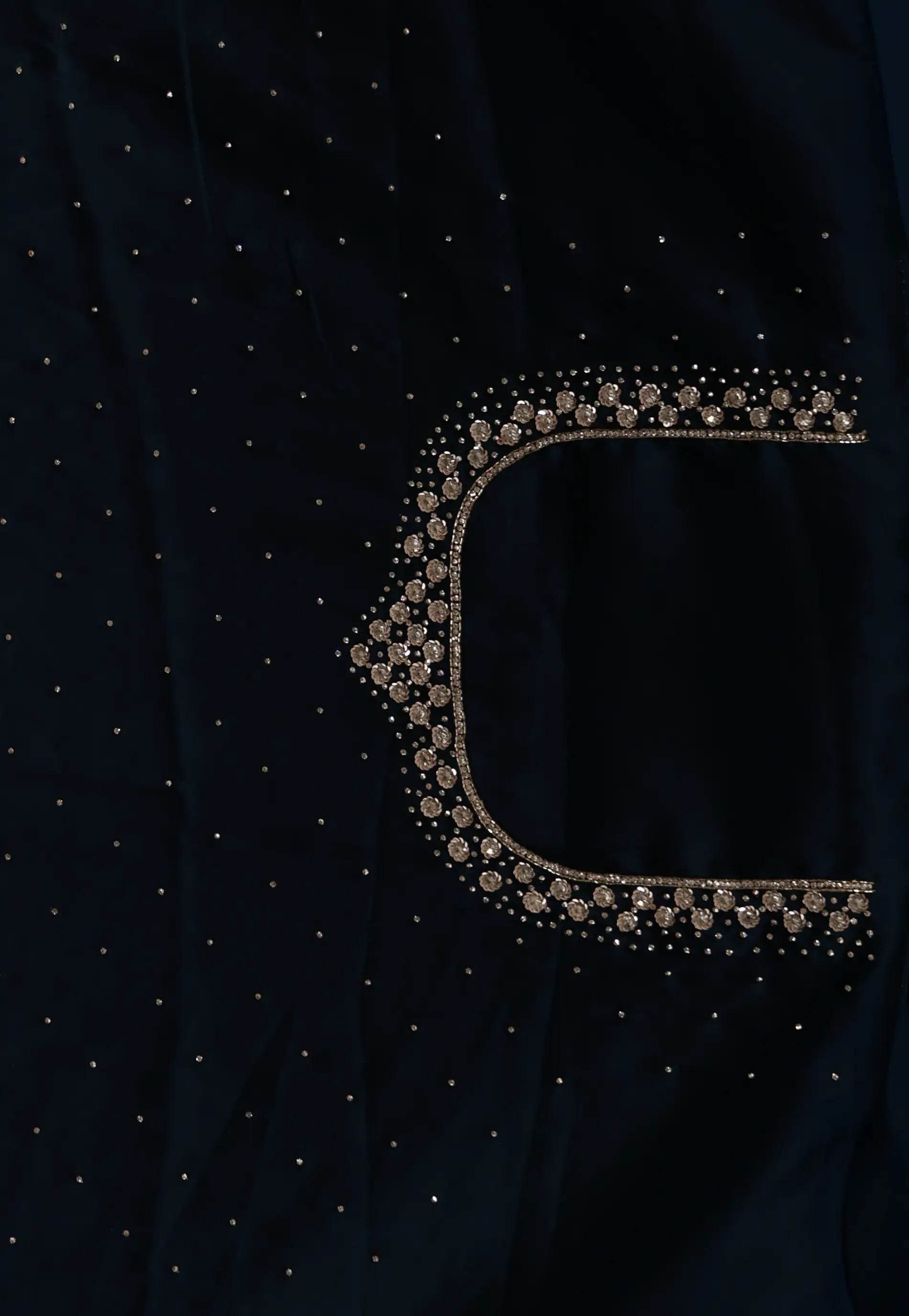 Deep Turquoise Blue with sequin work Embroidery Saree with Blouse Piece - Adi Akshoy & Co.