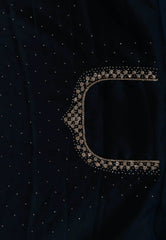 Deep Turquoise Blue with sequin work Embroidery Saree with Blouse Piece - Adi Akshoy & Co.