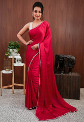 Rani Pink Embroidery Saree with Blouse Piece - Adi Akshoy & Co.