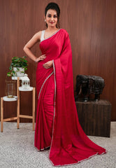 Rani Pink Embroidery Saree with Blouse Piece - Adi Akshoy & Co.