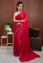 Rani Pink Embroidery Saree with Blouse Piece - Adi Akshoy & Co.