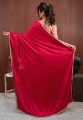 Rani Pink Embroidery Saree with Blouse Piece - Adi Akshoy & Co.