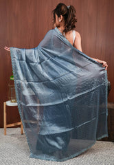 Grey Tissue Embroidery Saree with Blouse Piece - Adi Akshoy & Co.