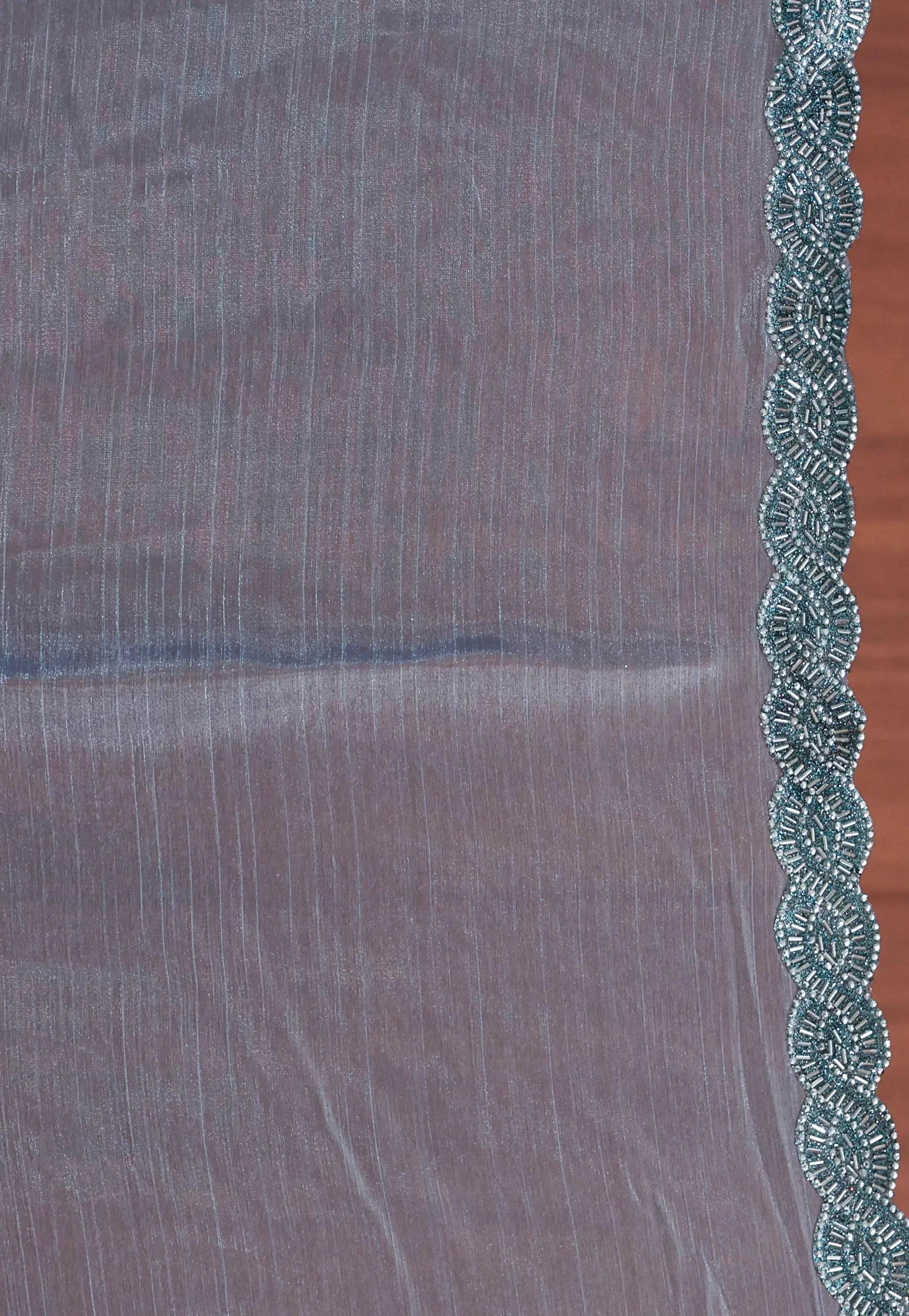 Grey Tissue Embroidery Saree with Blouse Piece - Adi Akshoy & Co.