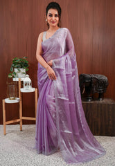 Mauve Tissue Embroidery Saree with Blouse Piece - Adi Akshoy & Co.