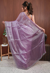Mauve Tissue Embroidery Saree with Blouse Piece - Adi Akshoy & Co.