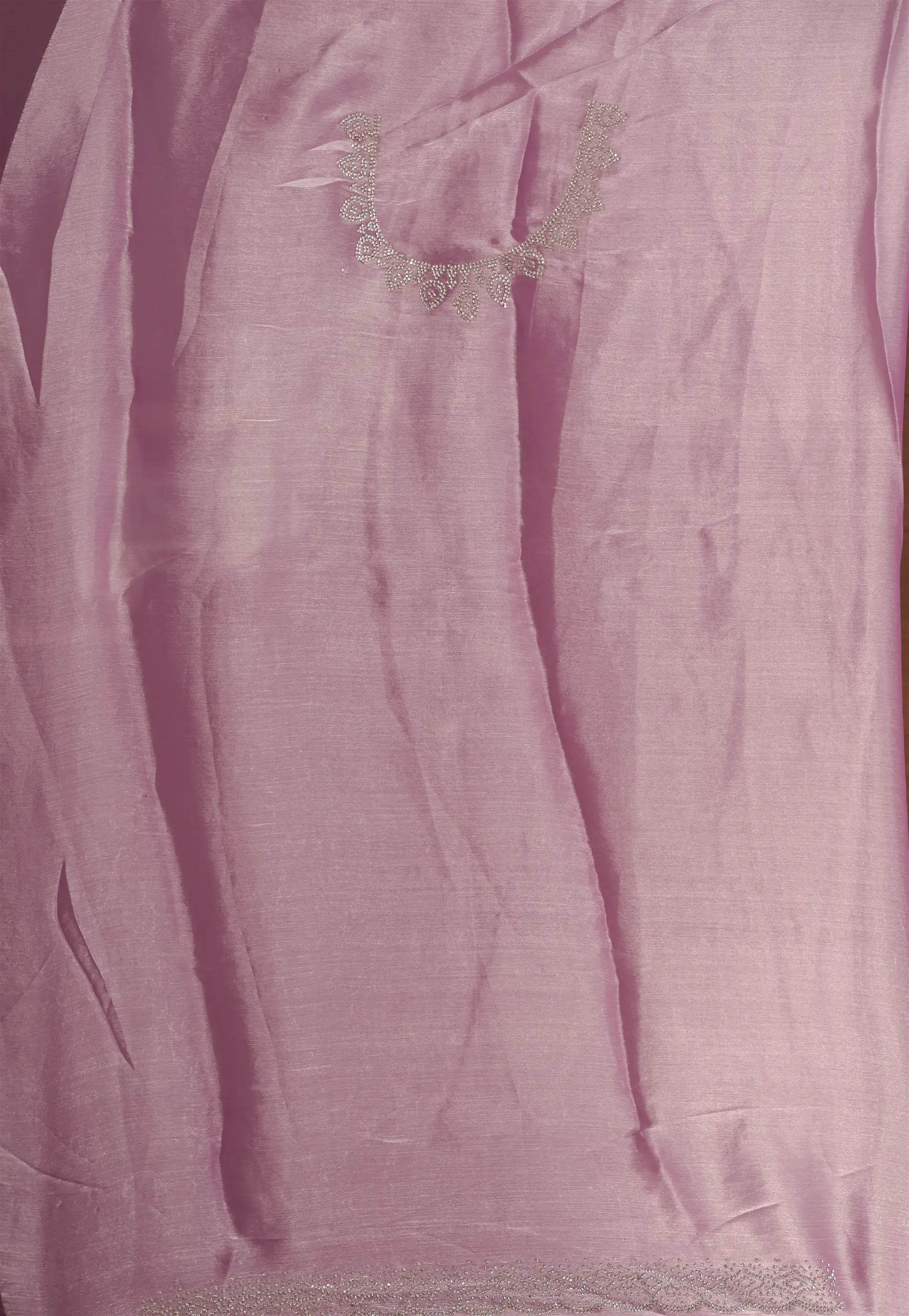 Mauve Tissue Embroidery Saree with Blouse Piece - Adi Akshoy & Co.