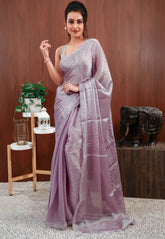 Mauve Tissue Embroidery Saree with Blouse Piece - Adi Akshoy & Co.