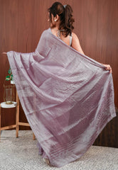 Mauve Tissue Embroidery Saree with Blouse Piece - Adi Akshoy & Co.