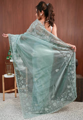 Sea Green Embroidery Saree with Blouse Piece - Adi Akshoy & Co.