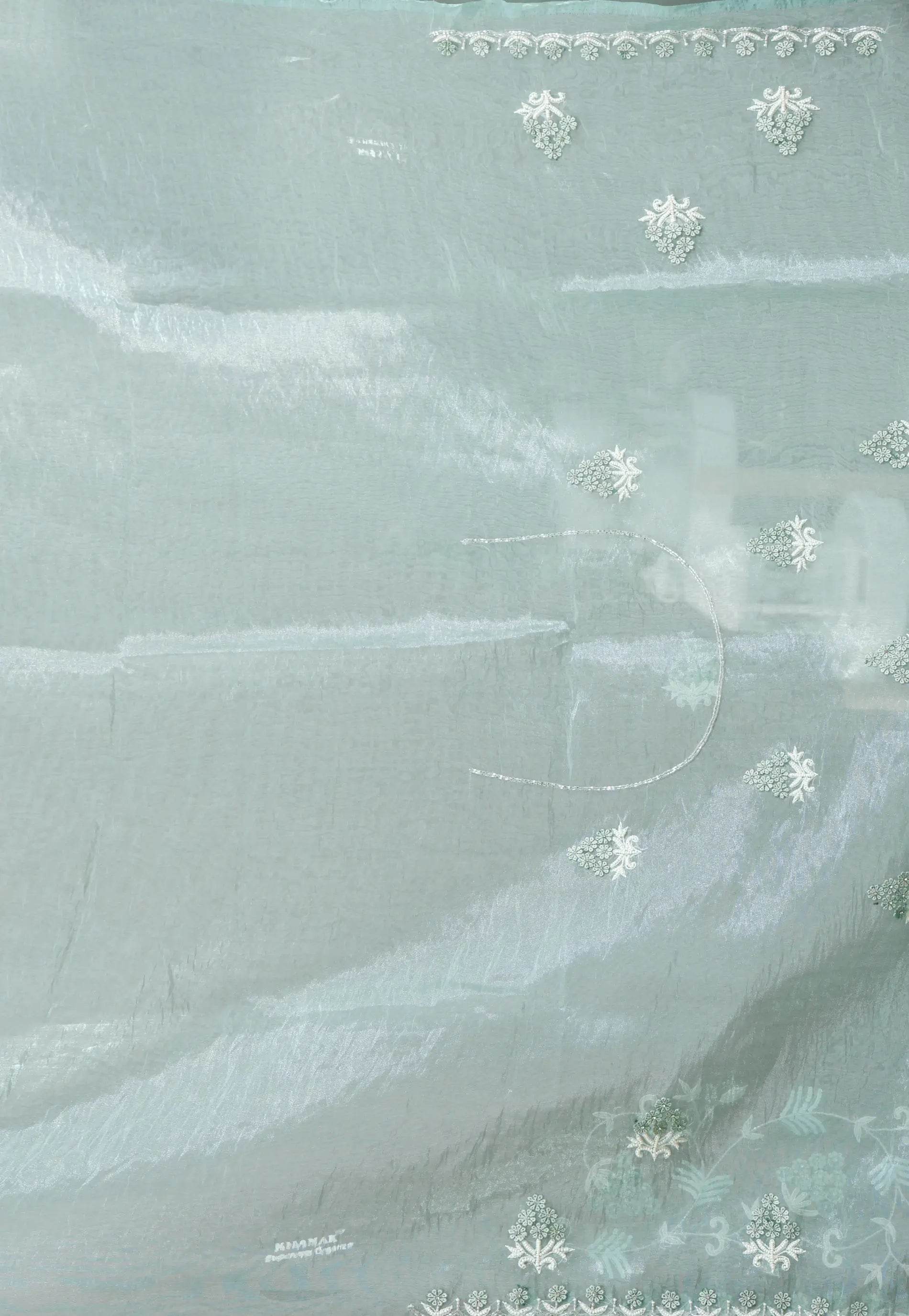 Sea Green Embroidery Saree with Blouse Piece - Adi Akshoy & Co.