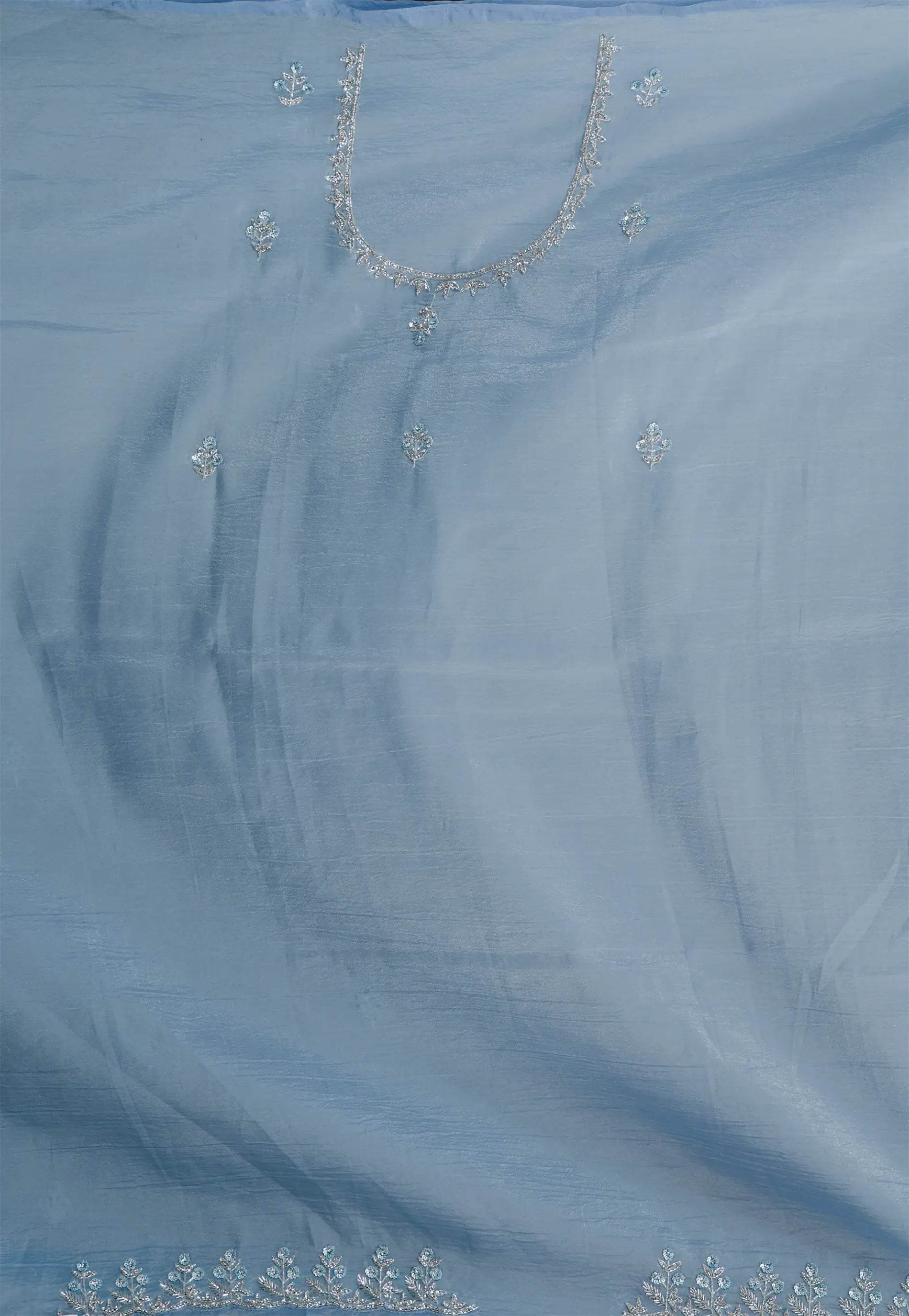 Blue Tissue with Embroidery work Saree with Blouse Piece - Adi Akshoy & Co.