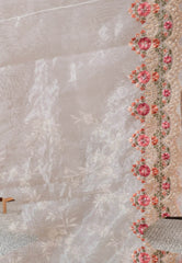 Off White Organza with Resham and sequin Embroidery work Saree with Blouse Piece - Adi Akshoy & Co.