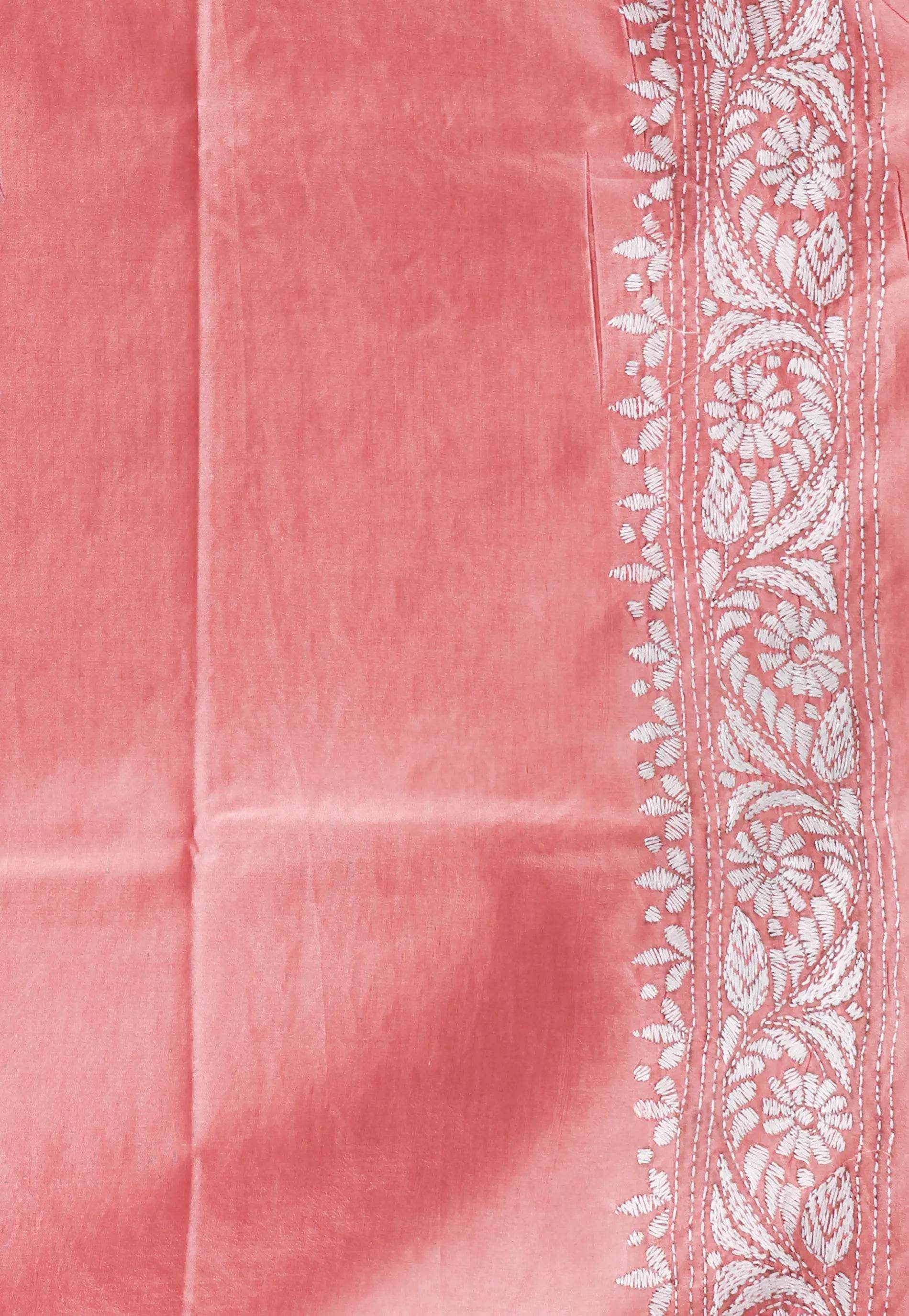 Peach Kantha Pure Silk Saree With Blouse Piece - Adi Akshoy & Co.