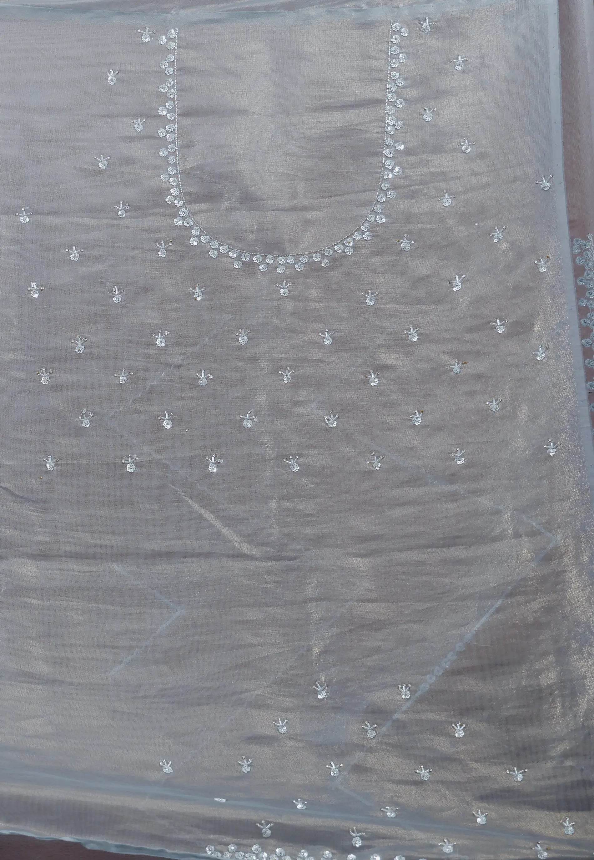 Grey Tissue with sequin Embroidery work Saree with Blouse Piece - Adi Akshoy & Co.