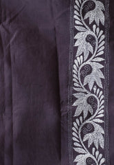 Grey Kantha Pure Silk Saree With Blouse Piece - Adi Akshoy & Co.