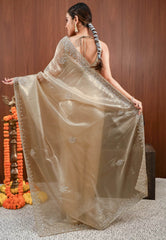 Golden Tissue with Embroidery Border Saree with Blouse Piece - Adi Akshoy & Co.