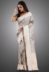 Offwhite Tussar Silk with Embroidery with Blouse Piece - Adi Akshoy & Co.