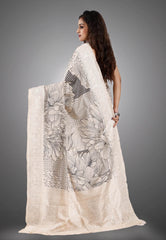 Offwhite Tussar Silk with Embroidery with Blouse Piece - Adi Akshoy & Co.