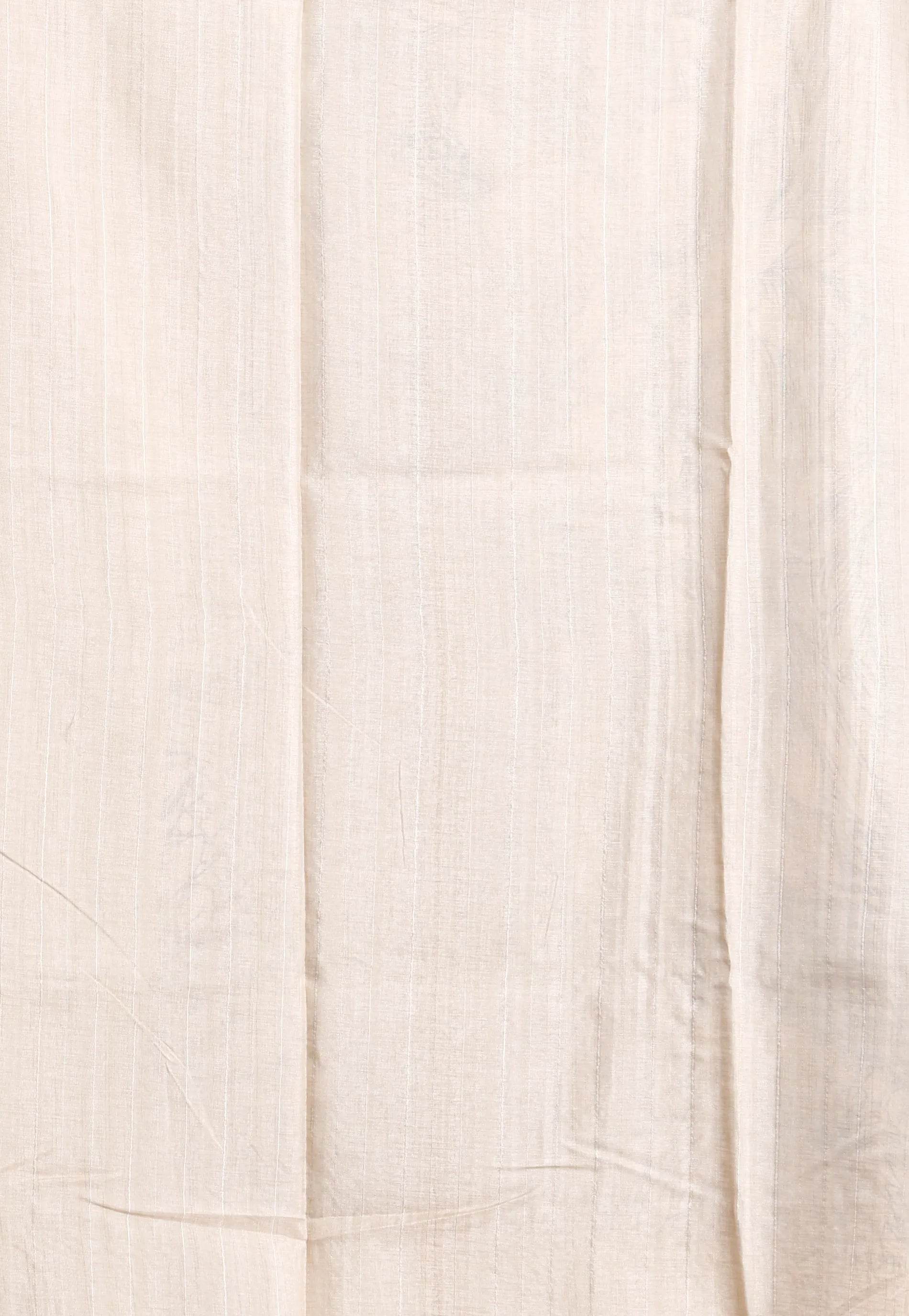 Offwhite Tussar Silk with Embroidery with Blouse Piece - Adi Akshoy & Co.