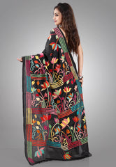 Black Colour Blended Silk Kantha Saree With Blouse Piece - Adi Akshoy & Co.