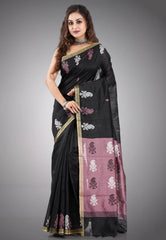 Black Tussar Silk Saree with Blouse Piece - Adi Akshoy & Co.