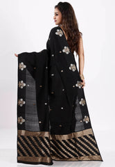 Black Katan Silk Saree With Blouse Piece - Adi Akshoy & Co.
