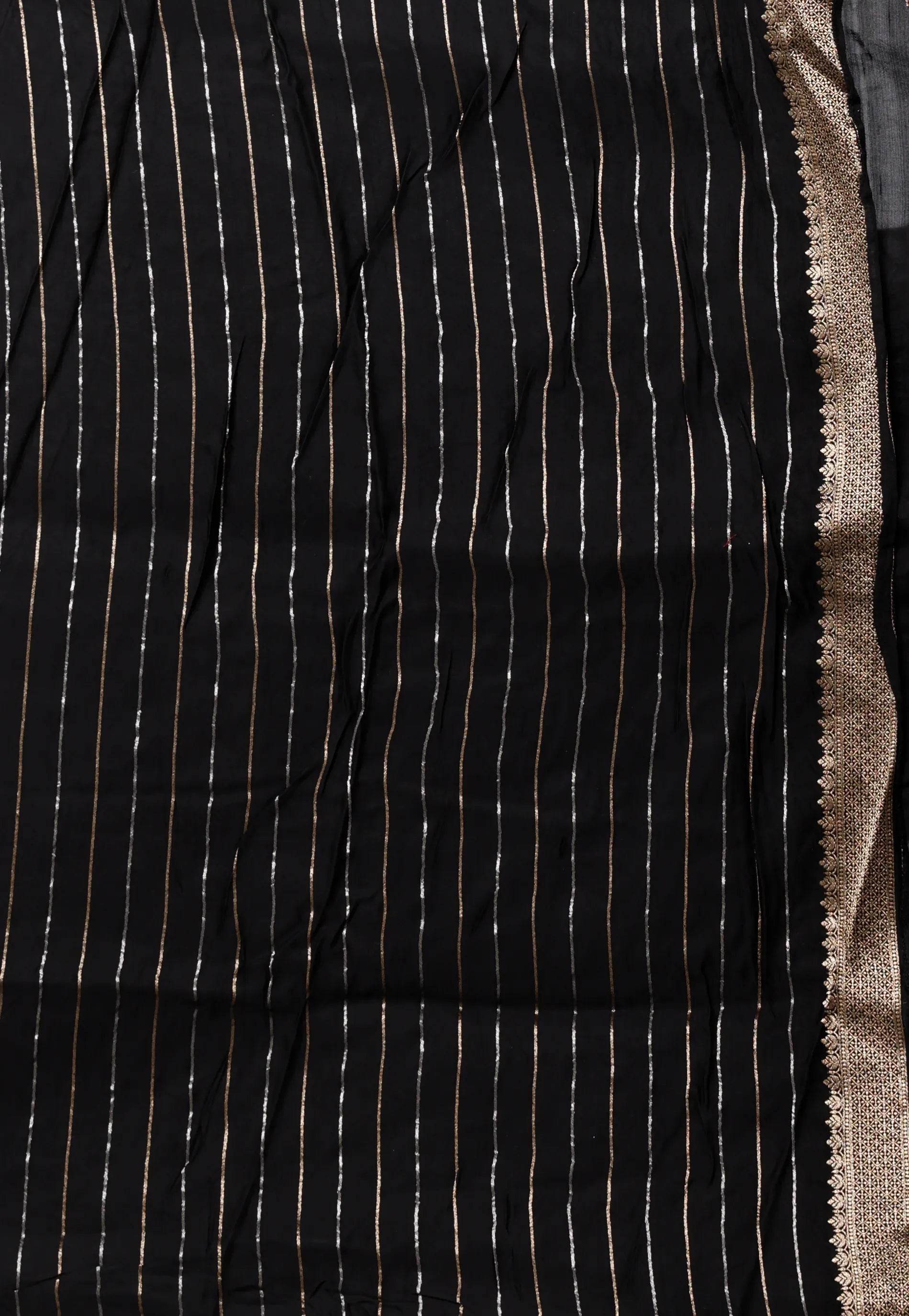 Black Katan Silk Saree With Blouse Piece - Adi Akshoy & Co.