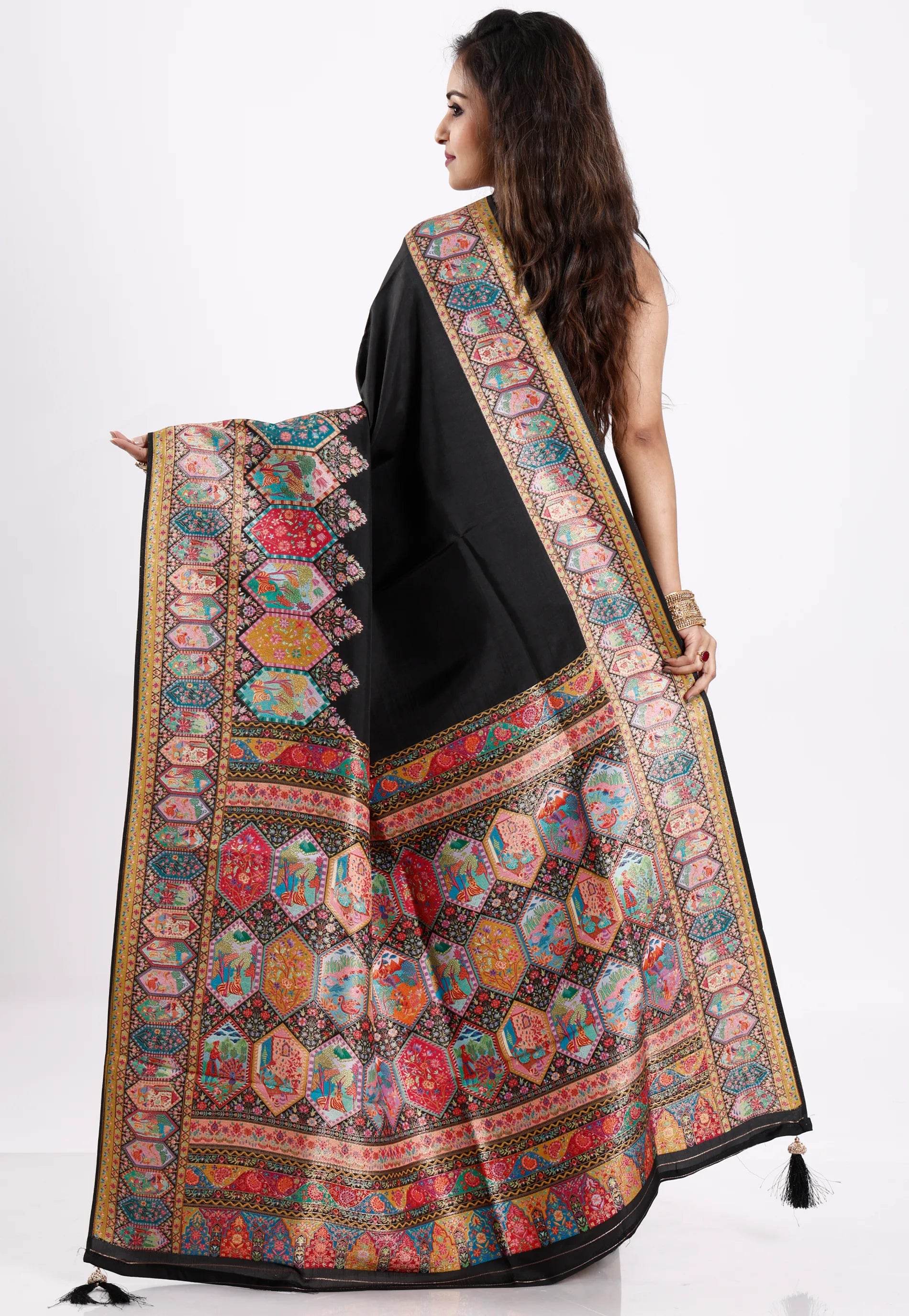 Black Kani Silk Saree With Blouse Piece - Adi Akshoy & Co.