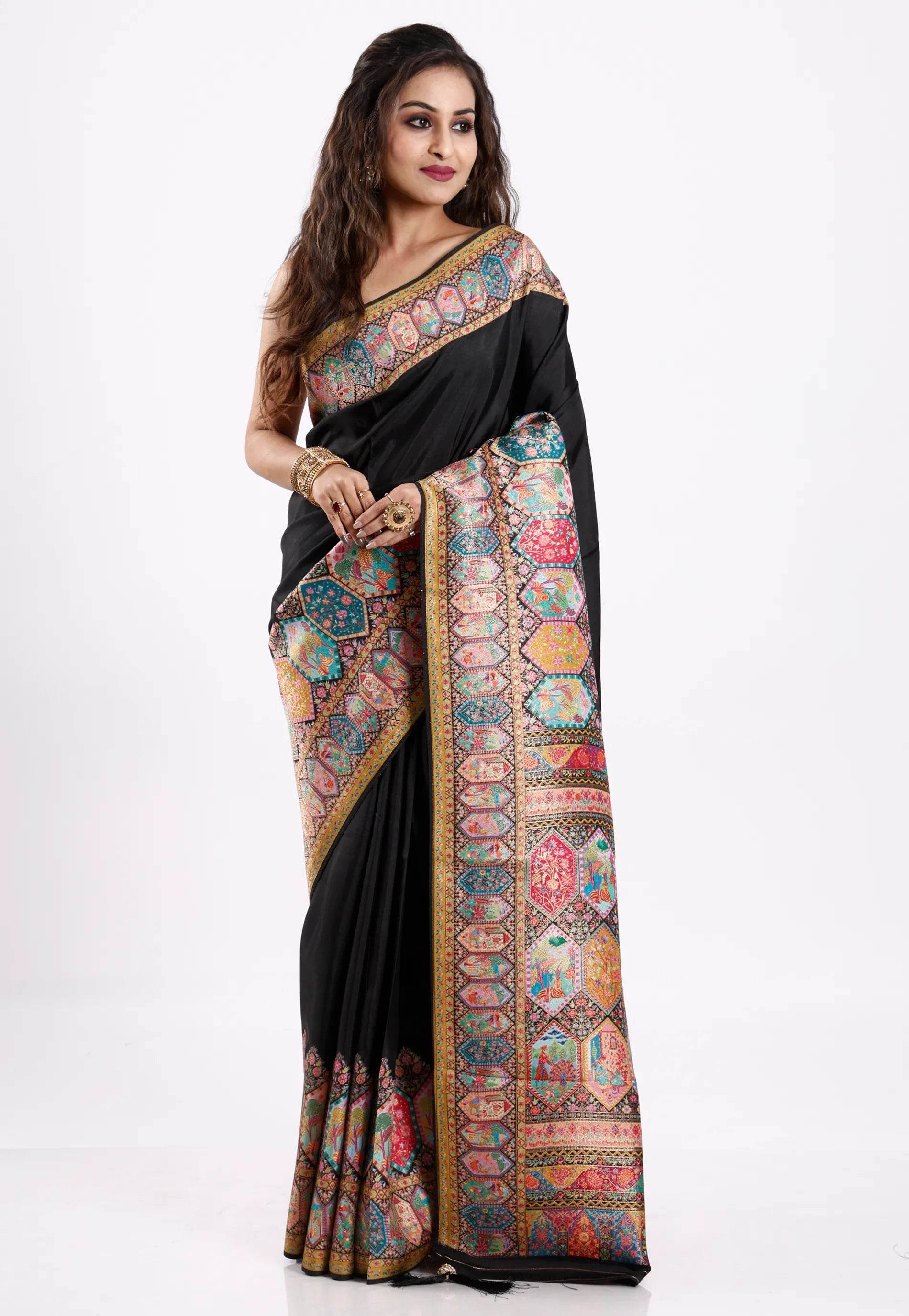 Black Kani Silk Saree With Blouse Piece - Adi Akshoy & Co.