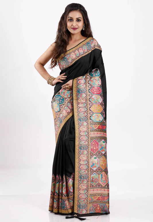 Black Kani Silk Saree With Blouse Piece - Adi Akshoy & Co.