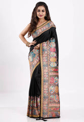 Black Kani Silk Saree With Blouse Piece - Adi Akshoy & Co.
